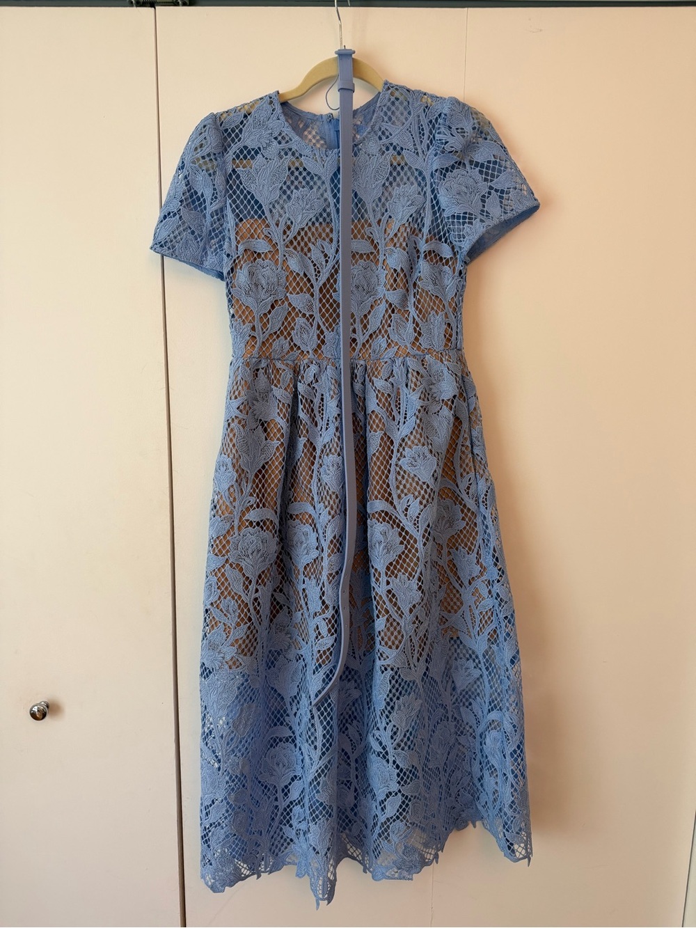 Self-Portrait Powder Blue Floral Lace Midi Dress - Picture 3 of 5